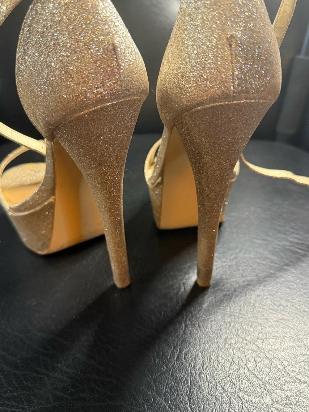 Steve Madden Gold Glitter Strappy High Heels